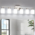 FonmYim Brushed Nickel Bathroom Light Fixtures, 6-Light Modern Vanity Light Over Mirror, Wall Sconces with Milky White Frosted Glass Shades, E26 Socket (Bulbs Not Included)