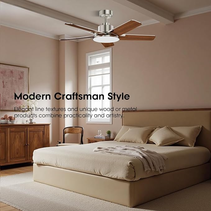 Fanbliss 44 Inch Ceiling Fans with Lights, Modern Nickel Ceiling Fan with Dimmable LED, 6 Speeds, Timer, Quiet Reversible DC Motor, Remote Control Ceiling Fan for Bedroom, Living Room and Kitchen