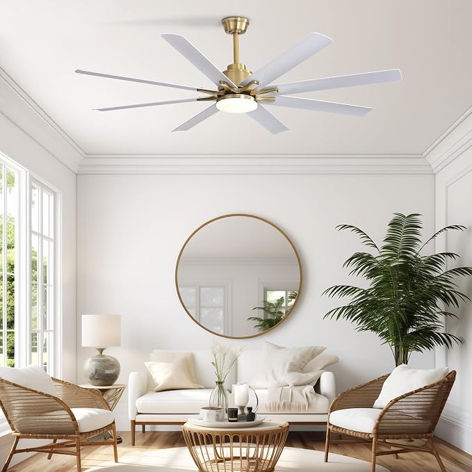 Sofucor Ceiling Fans with Lights, 52 Inch Indoor/Outdoor Ceiling Fan with Light Remote Control, Reversible DC Motor, 3CCT, 8 Blade Modern White Ceiling Fans for Bedroom, Living Room, Patio, Farmhouse