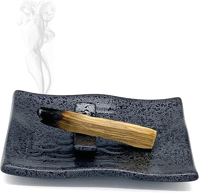 TOBOHU Black Rectangle Ceramic Palo Santo Holder, Wood Incense Stick Burning Bowl, Ceramic Burner for Palo Santo Sticks