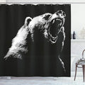 Ambesonne Bear Shower Curtain, Sketch Line Style Roaring Carnivore Fur and Fangs Aggressive Predator Fauna, Cloth Fabric Bathroom Decor Set with Hooks, 69" W x 84" L, Charcoal Grey White