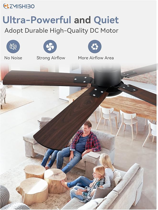 ZMISHIBO 2 Pack 52" Ceiling Fans with Lights, Black Modern Ceiling Fan with Remote & App Control, Farmhouse Indoor Fan with Dual Finish Blades, Quiet & Strong Motor, 24W Dimmable Bright LED Light.