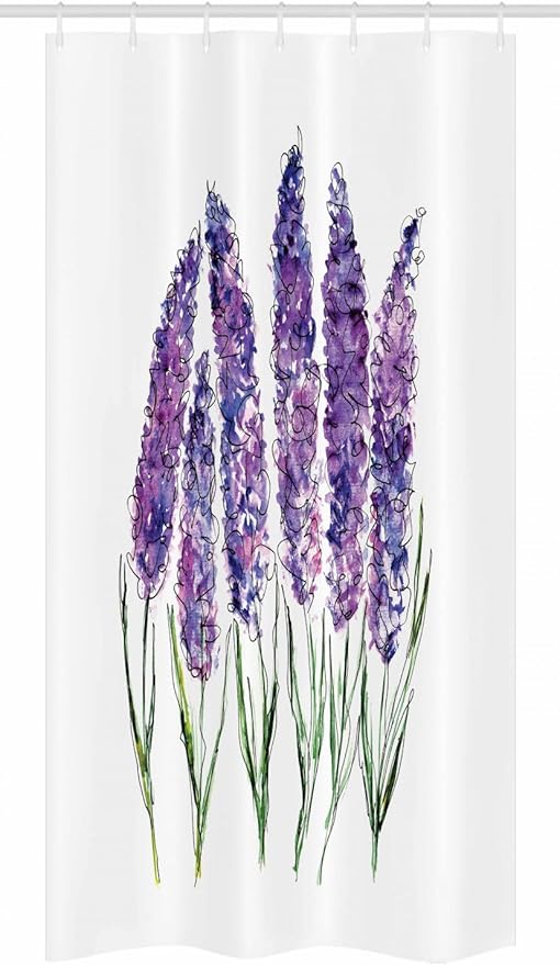 Ambesonne Watercolor Flower Stall Shower Curtain, Illustration of Lavender Flowers Fresh Colors Mint Family Plant, Fabric Bathroom Decor Set with Hooks, 36" W x 72" L, Violet White