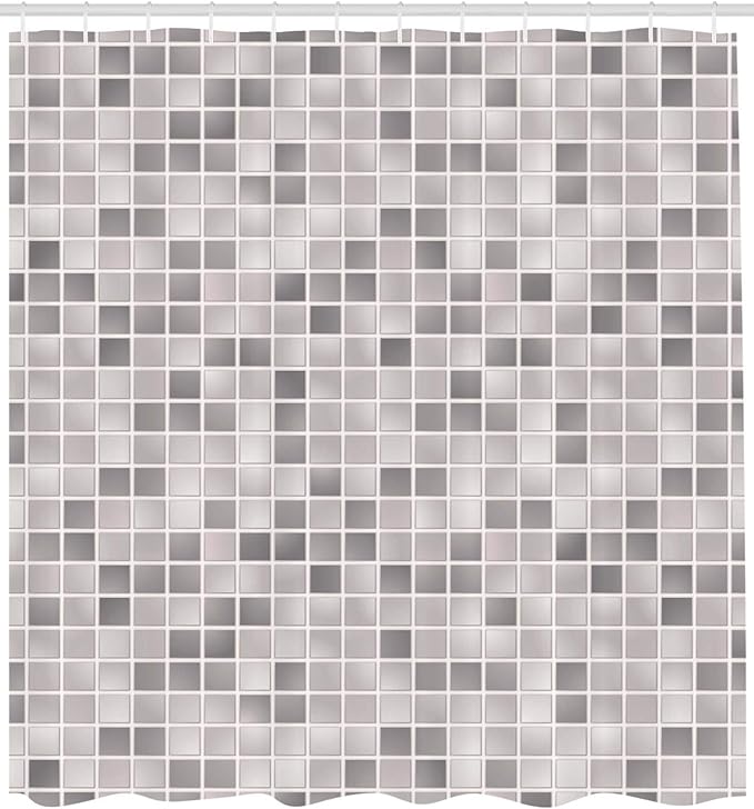 Ambesonne Pale Grey Shower Curtain, Square Tiles Classic Mosaic Patterns Print on The Modern Background Urban Life Boho, Cloth Fabric Bathroom Decor Set with Hooks, 69" W x 84" L, Pale Grey
