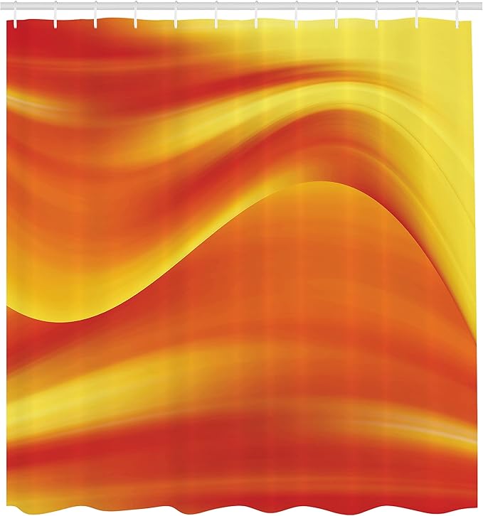 Ambesonne Orange Shower Curtain, Digital Waves with Different Tones with Motion Effect Smooth Hot Lines Art Print, Cloth Fabric Bathroom Decor Set with Hooks, 69" W x 70" L, Burnt Orange