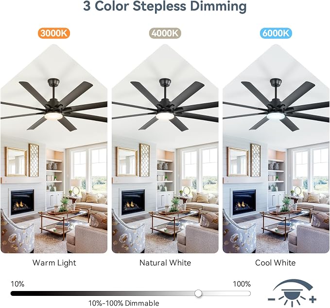 Sofucor 52 Inch Ceiling Fans with Lights, Smart Indoor/Outdoor Ceiling Fan With Remote, Work with Alexa/Google, Quiet Reversible DC Motor, 6-Speed, 8 Blade Black Ceiling Fans for Patio Bedroom Garage