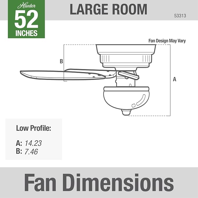 Hunter 52 inch Indoor Ceiling Fan with LED Light - White Ceiling Fan with Pull Chain, For Bedroom or Living Room, Low Profile Flush Mount, No Remote, 5 Blades - Newsome 53313, Fresh White