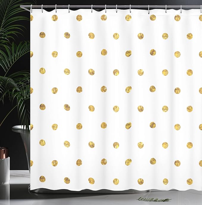 Ambesonne Modern Shower Curtain, Blurry Crystalised Yellow Ombre Geometric Circles Rounds Plain Backdrop Print, Cloth Fabric Bathroom Decor Set with Hooks, 69" W x 84" L, Yellow White