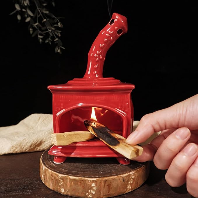 MOUGIGI Red Ceramic Palo Santo Holder - Modern Incense Burner for Yoga & Meditation - Ash Catcher for Wood Sticks & Sage - Versatile Smudge Bowl & Cone Burner - Perfect Unique Gift for Mindfulness