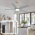 42 Inch Ceiling Fans with Lights and Remote, Bedroom Living Room Kitchen Home Office Indoor/Outdoor, 6CCT Dimmable, Dual Color 5 Blades, 6 Speed Reversible Quiet DC Motor, Sand-nickel/Wood Grain