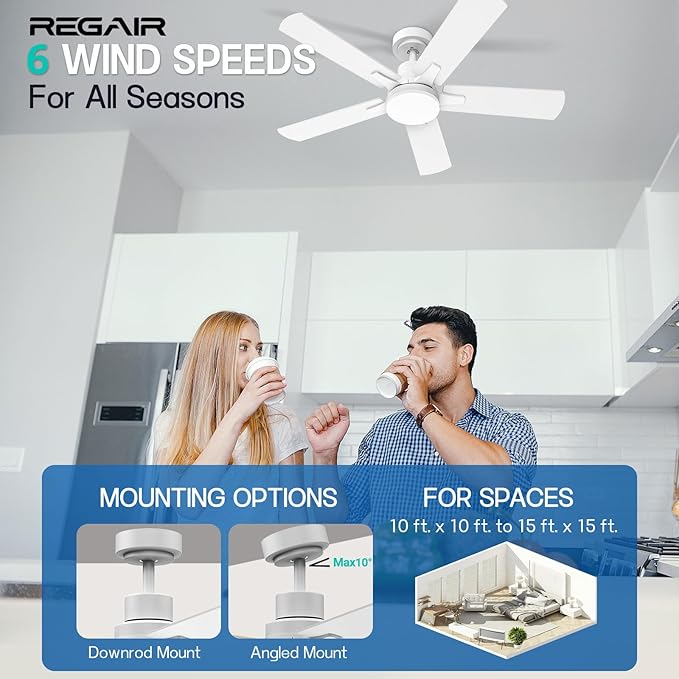 Ceiling Fan With Light 42-Inch, Remote Control Reversible DC Motors, 3CCT Dimmable Timer Noiseless, White Ceiling Fan for Bedroom Living Room, Indoor&Outdoor ETL Listed