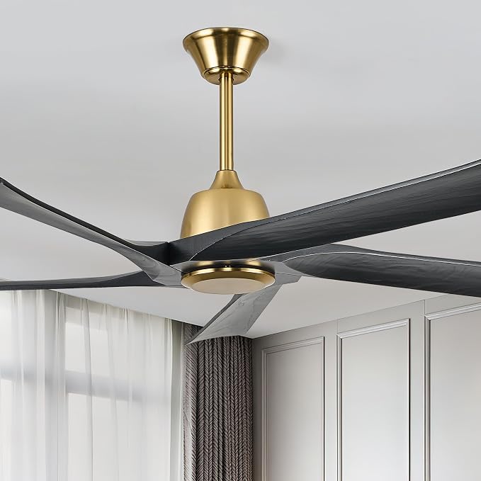 60" Black and Gold Ceiling Fan No Lights, Remote and APP Control, 6-speed Reversible, Quiet DC Motor, Wood Ceiling Fans for Bedroom, Living Room, Office, Outdoor Patio