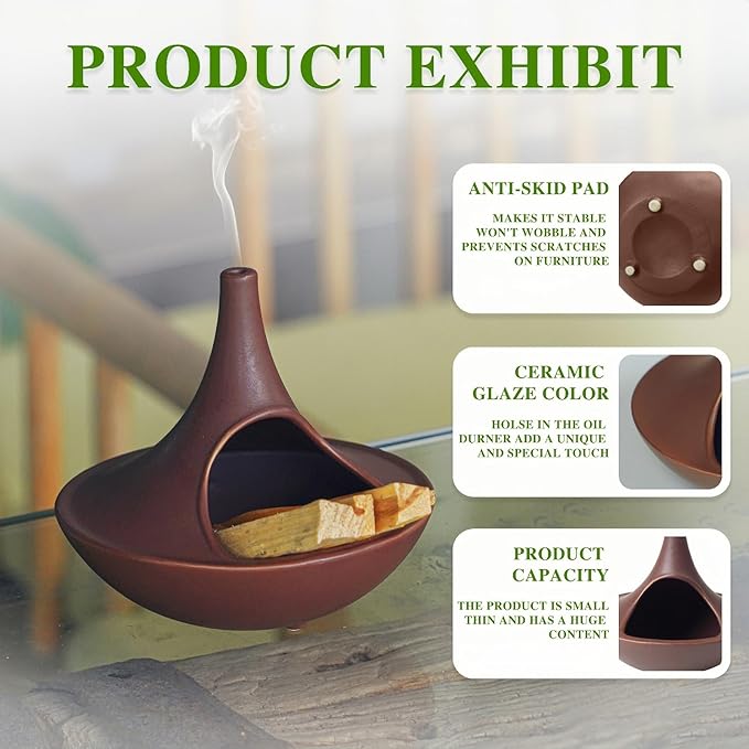 3 in 1 Incense Holder for Palo Santo Sticks Sage Bundles Cone Incense, Handcrafted Ceramic Incense Burner Holder Ash Catcher with Chimney, Smudge Bowl for Yoga Meditation Home Decor (Chimney Red)