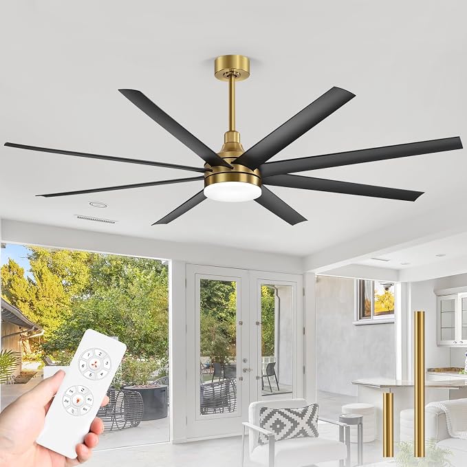 65" Ceiling Fans with Lights Remote Control, Industrial Gold and Black Ceiling Fan with Reversible DC Motor, 6-Speed, 3CCT Led, 8 ABS Blades Large Ceiling Fan Fandeliers for Bedroom Living Room