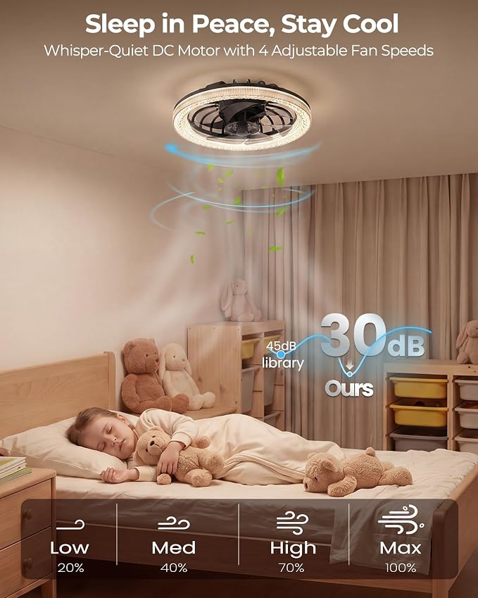 Low Profile Socket Fan Light with Remote and Extender, 2200LM LED Light Bulb Fan, Small Screw in Ceiling Fan with Light, Dimmable Mini Lightbulb Fan Combo for Bedroom, Bathroom, Kitchen, Apartment