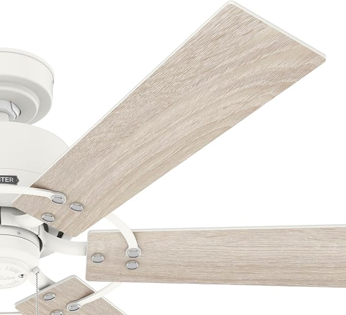 Hunter 52 inch Indoor Ceiling Fan No Light - White Ceiling Fan without Light, 6 Blades, Standard Mount, For Bedroom, Living Room, or Kitchen, Pull Chain - Gilrock 52354, Matte White