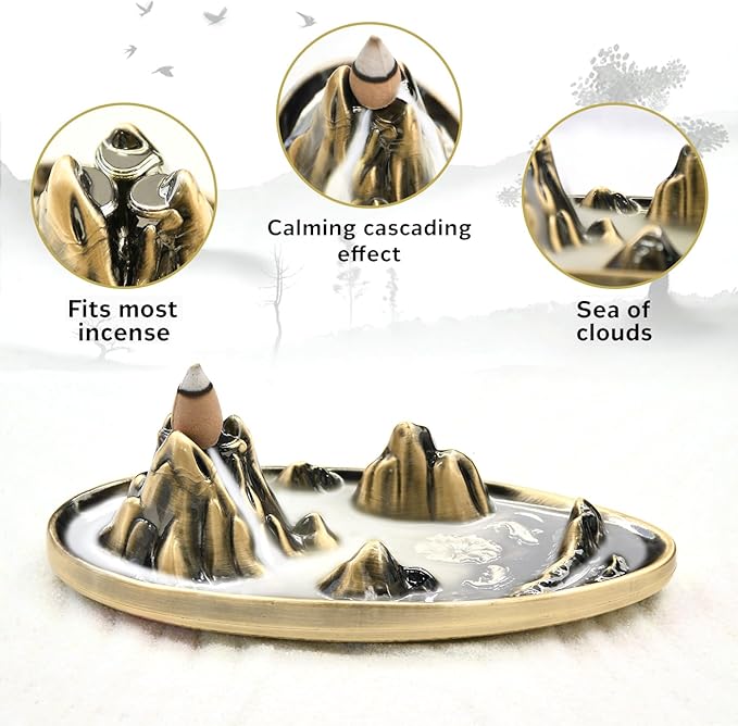 wellsee Incense Holder - Insence Cone Holder Waterfall Backflow Incense Burner with Sticks Holder & Cones, Tweezers