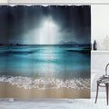 Ambesonne Tropical Shower Curtain, Storm Sky on The Beach of La Dugue Island Seychelles Dramatic Scene, Cloth Fabric Bathroom Decor Set with Hooks, 69" W x 75" L, Blue Petrol