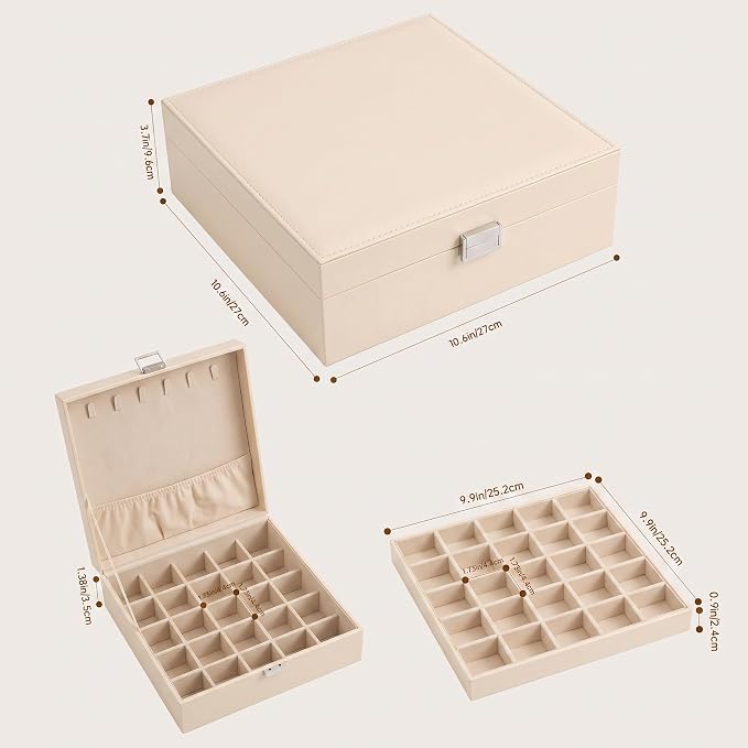 Frebeauty 50 Grid Earring Holder Organizer,2 Layer Jewelry Box for Women | Faux Leather,Velvet Lining,Adjustable Divider,Jewelry Organizer for Ring Necklace and Bracelet,for Home Use and Jewelry Store