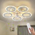 Dalouguan Modern Ceiling Fan with Light, 20" White Personality Geometric 6 Speeds 3 Light Color Low Profile Flush Mount Ceiling Fan for Kitchen Bedroom