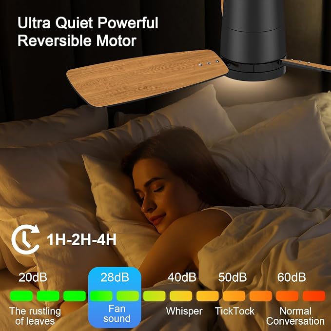 Ceiling Fans with Lights,42 inch,Quiet Reversible Motor,Easy to Install,6 Speeds,Dimmable,Timer, Black Modern Ceiling Fan for Living Room, Bedroom, Kitchen, Dining room, Office