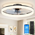 VOLISUN Low Profile Ceiling Fans with Lights and Remote, 24in Fandelier Ceiling Fan Flush Mount, 3000K-6500K Smart Bladeless LED Fan Light, Black Modern Ceiling Fans with Lights for Bedroom