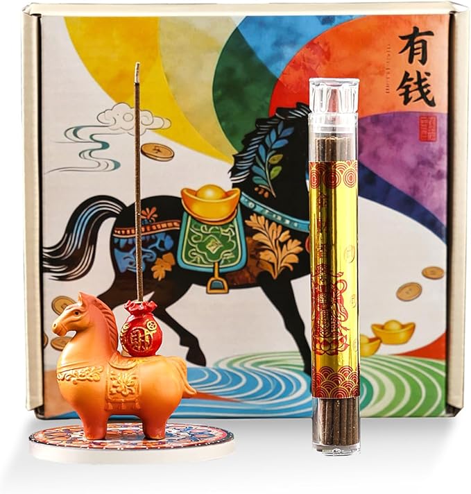 Horse Incense Burner-Resin Fortune Horse Incense Holder with Tray & Gift Box,Aromatherapy Decor for Yoga, Meditation,Home Office,Horse Lover Gift (Orange)