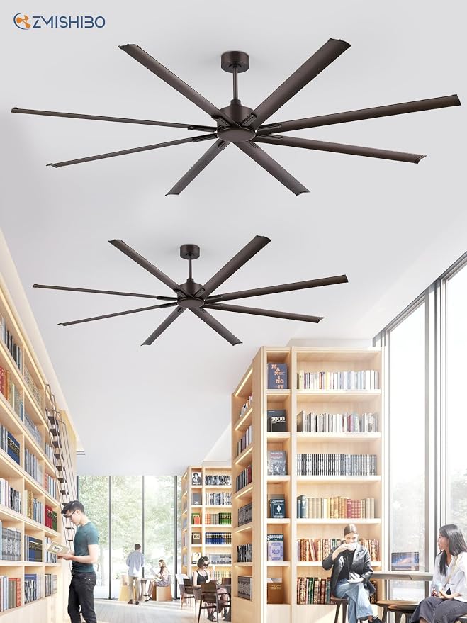 ZMISHIBO 96 Inch Industrial DC Motor Ceiling Fan, Large Ceiling Fan with 8 Reversible Blades, 3 Downrods, 6-Speed Remote Control, Home or Commercial Ceiling Fans for Porch/Garage/Shop, Oil-bronze