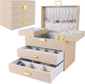 Dajasan Jewelry Organizer Box, Large Jewelry Boxes for Women Girls, Space-Saving 4 Layers Jewelry Storage Case with Drawer, Movable Metal Stand, Modern, Gift Idea (Champagne + Gold)