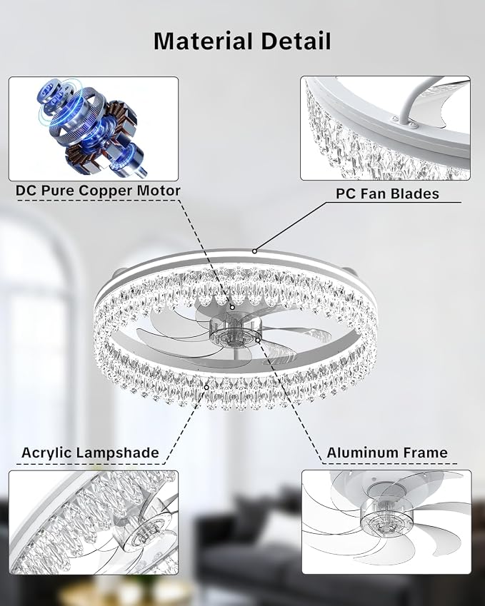 AIKVSXER Ceiling Fan with Lights and Remote, 20in Modern Ceiling Fans | 3000K-6500K Smart Ceiling Fans with Lights, Low Profile Flush Mount Ceiling Fan with Light, Quiet Ceiling Fan for Bedroom