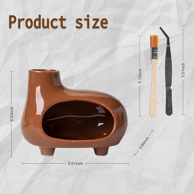 Terracotta Palo Santo Holder Burner with Chimney & Elevated Feet, Mess-Free Design for Meditation & Yoga, Holds Palo Santo Sticks, Sage & Cones – Ceramic Palo Santo Holder Set with Brush & Tweezer