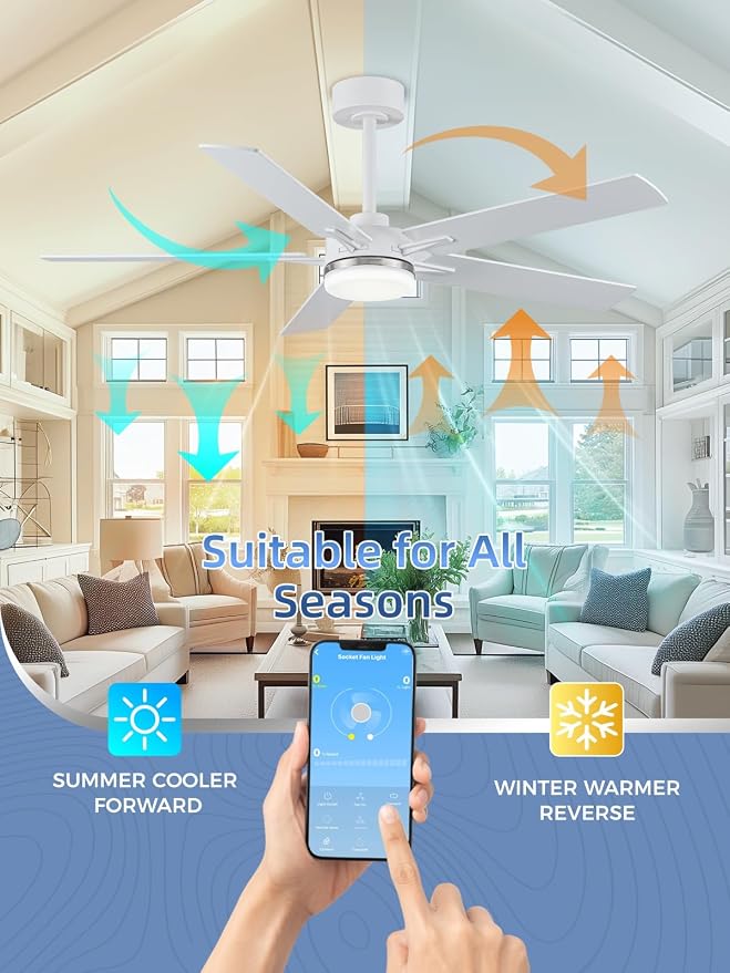LANMEL Ceiling Fan with Light, Modern Flush Mount Low Profile with Remote Control, Reversible, 3CCT Dimmable, Quiet,LED for Bedroom, Living Room, Indoor/Outdoor Patio Use 52 Inch Silver & White