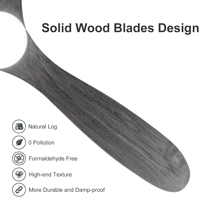 60 Inch Gray Wood Ceiling Fans with Lights, Smart Control-Remote/Alexa/Tuya App, Outdoor Ceiling Fan for Patio with Reversible DC Motor, Modern Farmhouse Ceiling Fan for Office Exterior Porch