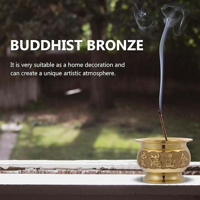HEALLILY Retro Copper Incense Burner 3.93X3.93X2.67In Elegant Home Decor Buddhist Censer with Bowl Design for Relaxation and Meditation