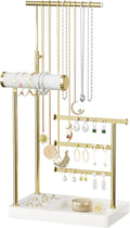 SZQINJI 5 Tier Jewelry Holder Organizer, Gold Necklace Stand Display, White | Velvet Bracelet Holder, Adjustable Height Jewelry Display for Necklaces, Bracelets, Earrings, Rings, Gift Idea for Women