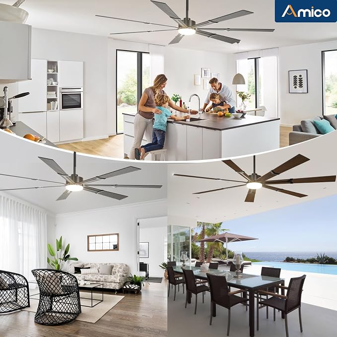 Amico 80 Inch Ceiling Fans with Lights and Remote, Indoor Outdoor Ceiling Fan for Patio Living Room, Kitchen, Quiet 6-Speed Reversible DC Motor, Dual-Sided Blades, Modern Farmhouse Dimmable & 3CCT