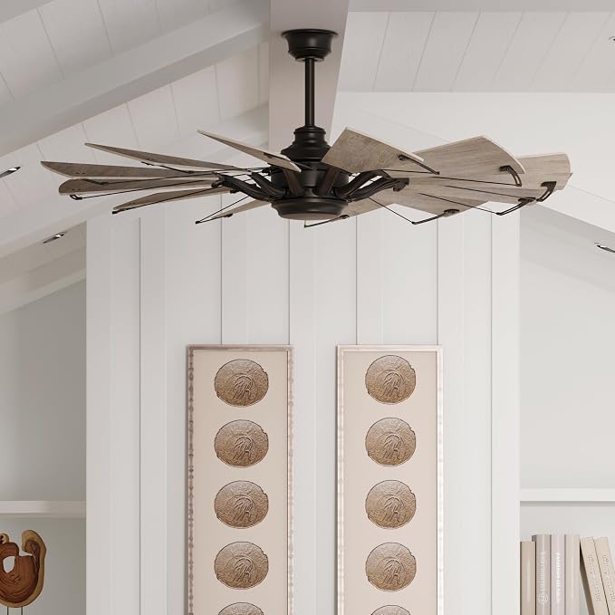 Progress Lighting Springer Collection DC Motor Farmhouse Windmill Ceiling Fan, Matte Black, 12-Blade (60" W x 17-3/8" H) P250000-31M