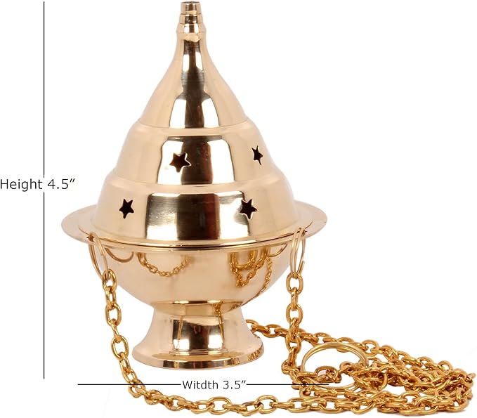Brass Hanging Incense Censer with Chain for Charcoal, 4.5 Inch High
