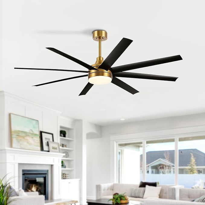 65" Ceiling Fans with Lights Remote Control, Industrial Gold and Black Ceiling Fan with Reversible DC Motor, 6-Speed, 3CCT Led, 8 ABS Blades Large Ceiling Fan Fandeliers for Bedroom Living Room