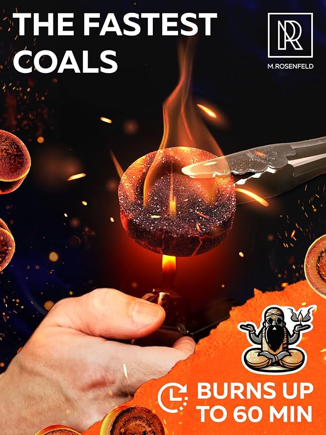 Charcoal Discs to Burn Incense - 60 pcs Charcoal for Incense Burning - 33 mm Most Quick Light Coals Tablets by M. ROSENFELD - 33 mm Resin Burner Rolls – Pack of 60 Instant Fire Coal Tablets