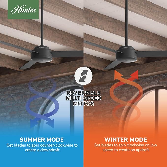 Hunter Presto, Indoor, Ceiling Fan, No Light, Modern, 52 inch, Matte Black | Standard Mount, Wall Control, 3 Blades, For Bedroom, Living Room, Kitchen, 50810