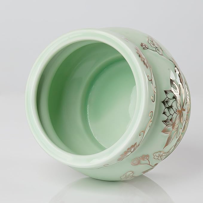 Qinlang Small Green Ceramic Buddhist Incense Burner Bowl, Buddha Incense Holder for Stick - 4 Inches