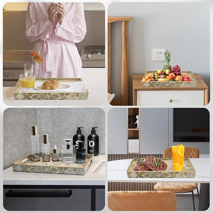 AGIOTA Coffee Table Trays for Living Room Serving Tray with Handles, Modern Large Tray for Ottoman Coffee Table