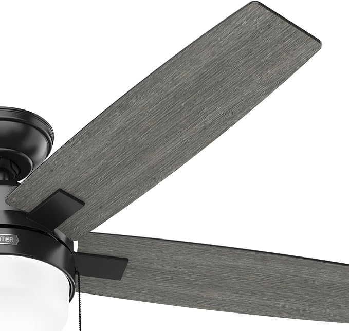 Hunter Anisten, Indoor, Ceiling Fan, with LED Light, 52 inch, Matte Black | Standard Mount, Pull Chain, 5 Blades, For Bedroom, Living Room, Includes Bulbs, 52485