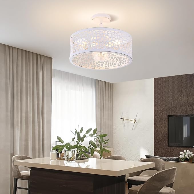 COCOSTAR Small Farmhouse Ceiling Fan with Light: 15" White Caged Fandelier | Smart Remote/APP,6 Speed,Timer,Semi Flush Mount Sloped Ceiling Light Fixture & Fan for Living Dining Kitchen Girls Bedroom