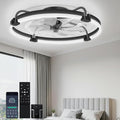 OUTON 24" Ceiling Fan with Light, Remote & App Control, Fandelier Low Profile Flush Mount Ceiling Fan with 3000K-6500K Stepless Dimmable, 6 Speed, Quiet DC Motor, Modern Ceiling Fans for Bedroom Black