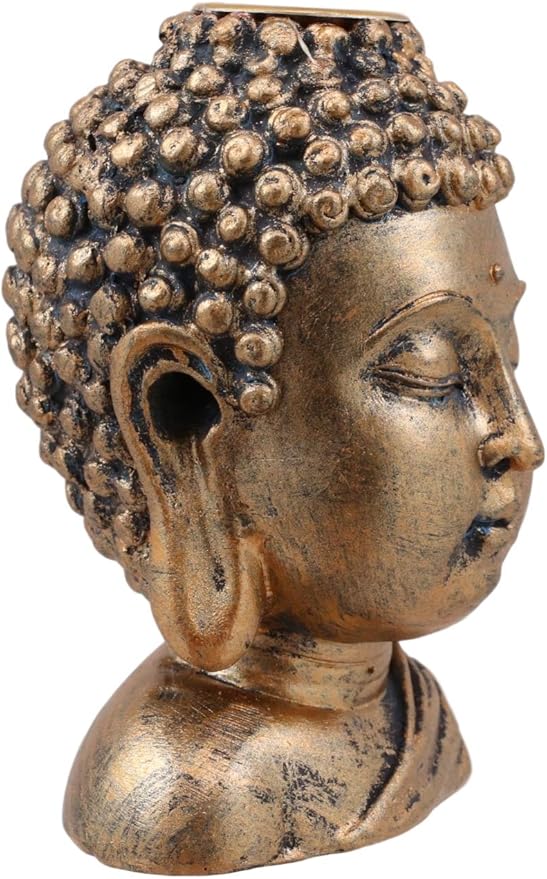 Ebros Eastern Enlightenment Shakyamuni Buddha Gautama Head with Ushnisha Backflow Incense Cone Burner Holder Statue 3.5" H in Bronze Finish Buddhism Bodhisattva Feng Shui Zen Figurine