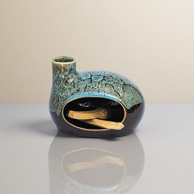 Palo Santo Holder Ceramic Incense Burner for Palo Santo Sticks, Cone and Sage Burning, Mini Chiminea Incense Burner Holder for Yoga Spa Aromatherapy Meditation, Home Office Decor (Color1)