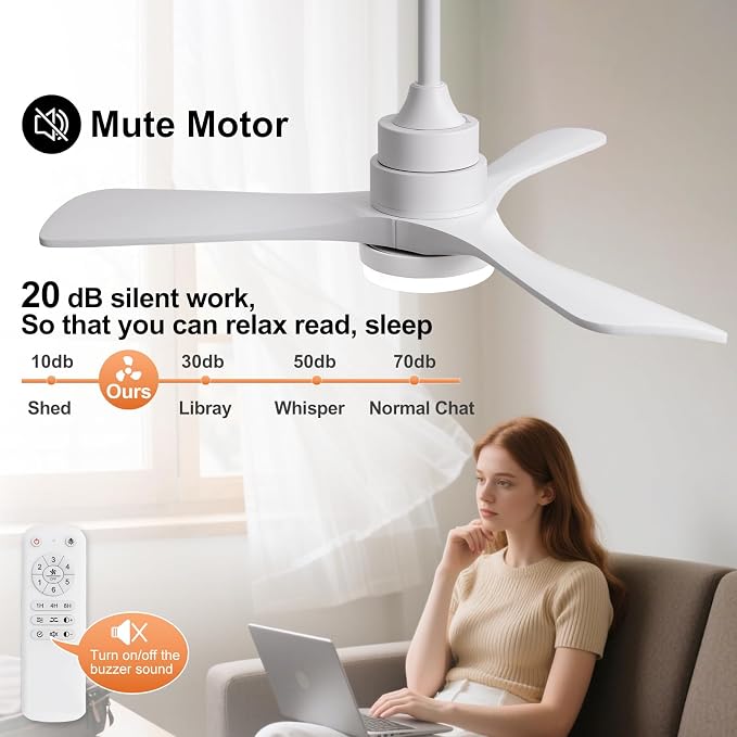 36 Inch Ceiling Fan with Light | 3 Blades, Solid Wood, Modern Indoor Outdoor, Dimmable LED, Remote Control