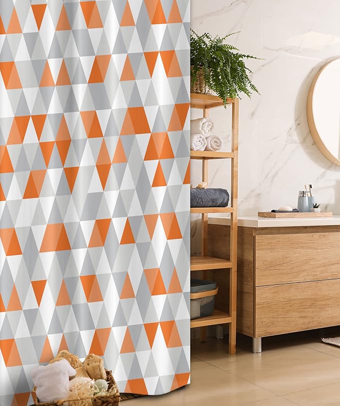 Ambesonne Geometric Stall Shower Curtain, Triangles Argyle Like Polygonal Pattern Modern Look Zigzag Ornament, Fabric Bathroom Decor Set with Hooks, 36" W x 72" L, Orange Salmon